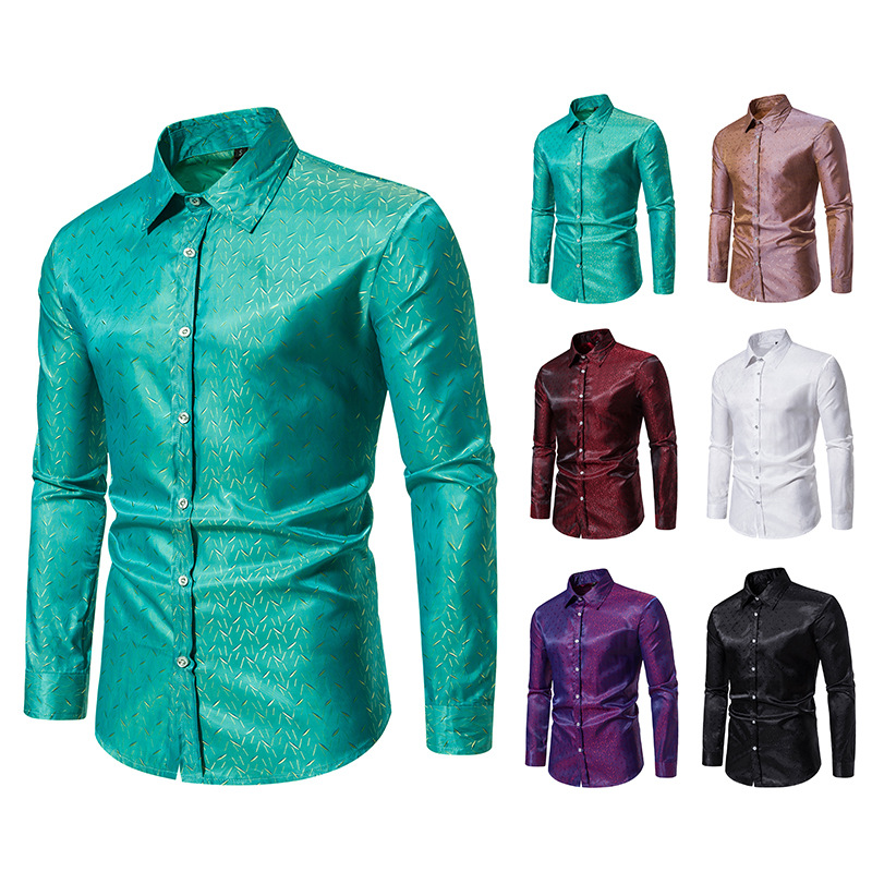 New 2024 men's jacquard casual long sleeved shirt, fashionable, youthful, and trendy for men_voghion.com