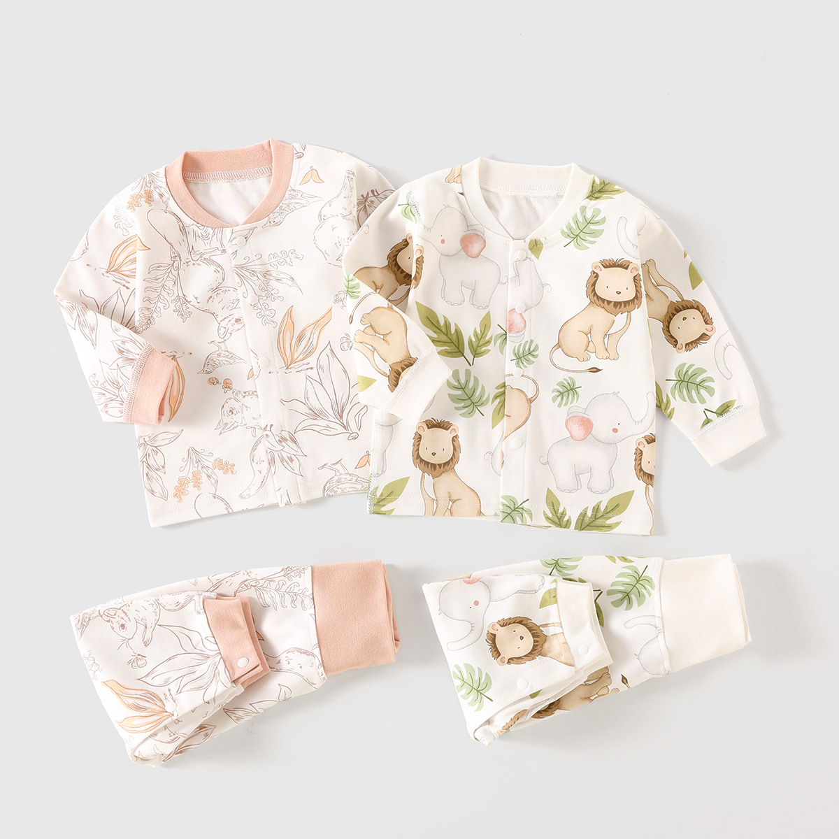 Baby's Autumn Clothes and Pants Cotton High Waist Split Baby's Underwear suit Belly Protecting Base Children's Warm Cardigan Pajamas