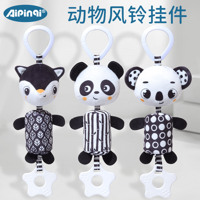 Aipinqi bebé blanco y negro campana de viento torno colgar bebé calmar torno de peluche colgar juguetes colgantes de educación temprana para bebés