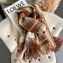 焦糖咖啡格子围巾女氛围感显白保暖流苏围脖韩系加厚保暖情侣披肩