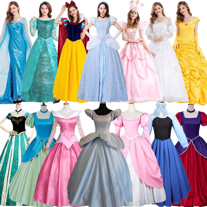 Halloween Adult Princess Dress Cos Snow White Elsa Anna Sleeping Beauty Cinderella Belle Stage Performance Costume Halloween Adult Princess Dress Cos Snow White Elsa Anna Sleeping Beauty Cinderella Belle Stage Performance Costume