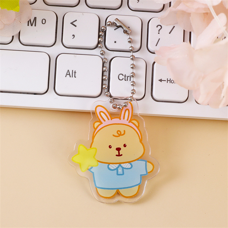 漫画クリームイエローベアアクリルペンダントかわいいキーホルダーウェーブビーズチェーン小さなペンダントスクールバッグペンダントジュエリー|undefined