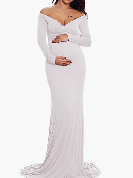 Spring 2024 European and American Women's Mercerized Cotton Pregnant Women's V-Neck Trailing Dress Photography dress M001