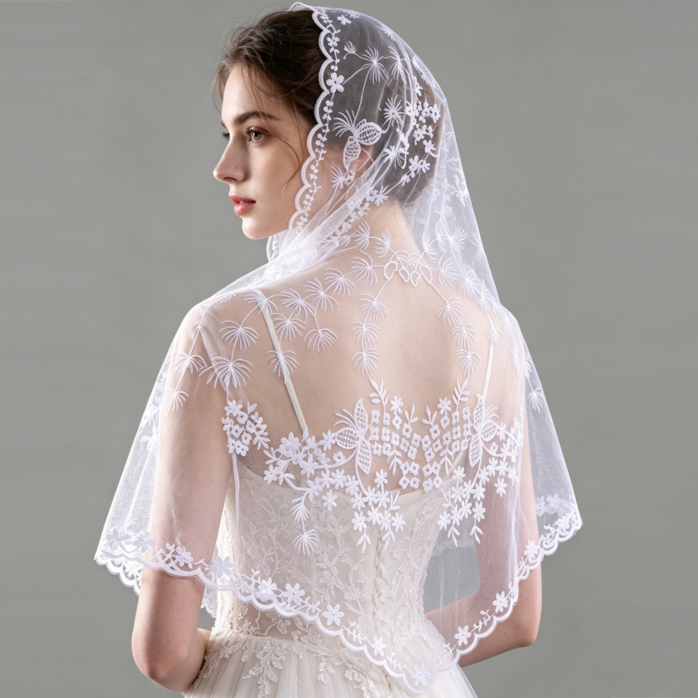 Cross-Border Lace Triangle Scarf Bridal Headscarf Prayer Scarf Dual-Use Lace Veil Wedding Lace Cover-Up Shawl