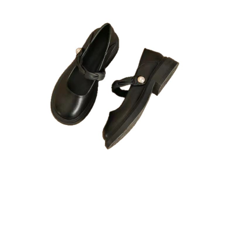 Retro estilo francés con suela gruesa y superficial zapatos de una sola mujer 2026 nueva primavera pequeña altura con zapatos de falda mary-zhen