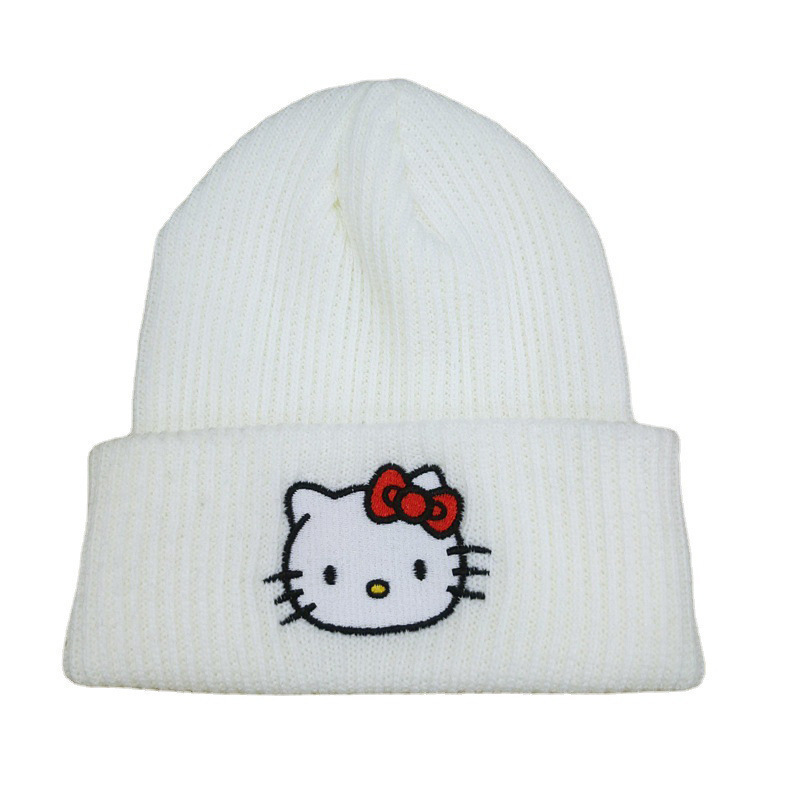 かわいい子猫刺繍ニット帽子ヨーロッパとアメリカの漫画猫ウール帽子クロミ暖かい帽子カップルプルオーバー帽子|undefined