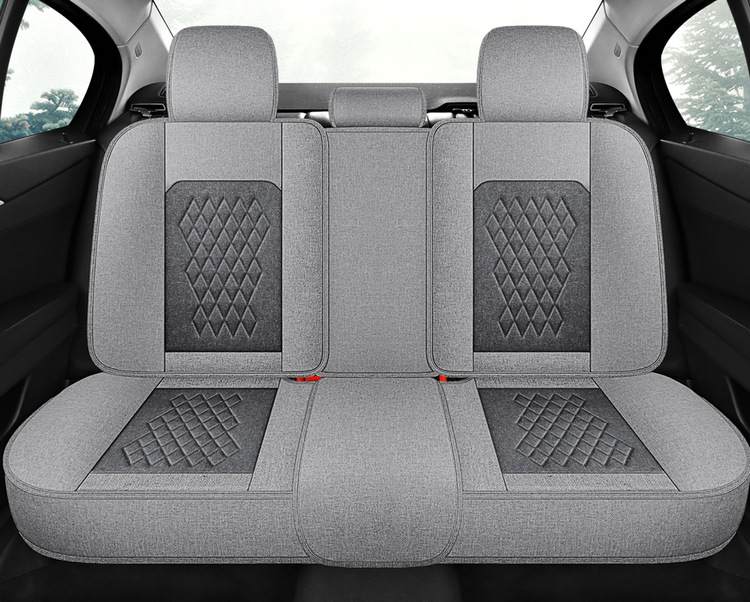L5U Fully Enclosed Breathable Seat Cushion Cover Linen Fabric Car Seat Cover Full Set for Five Seats in the Car All-Season Car Seat Cushion
