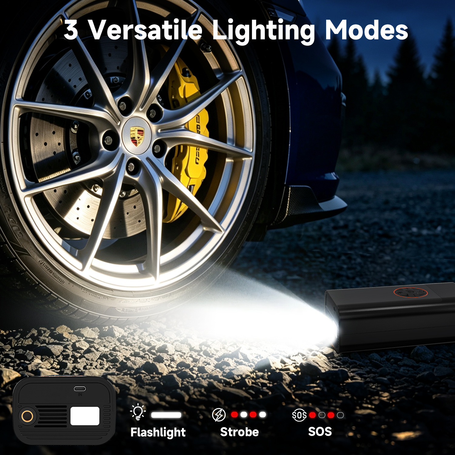 Portable Wireless Car Air Pump, Car-mounted Inflator, Electric Car Tire Inflator with Storage Compartment and Lighting