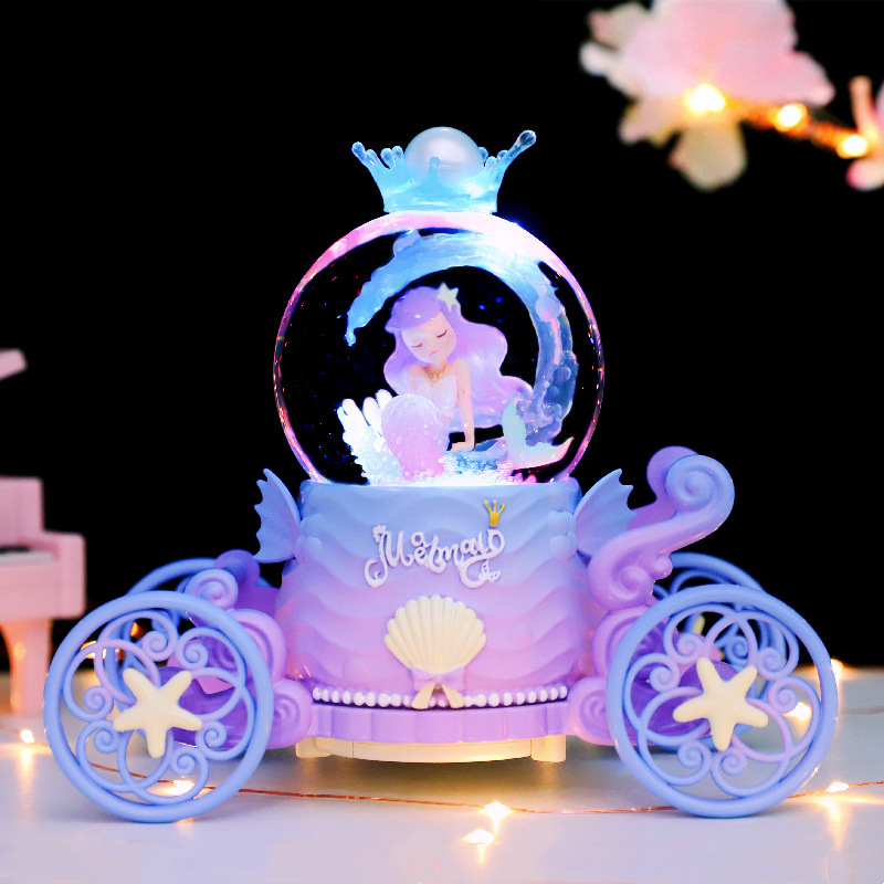 マーメイドプリンセス城クリスタルボールオルゴール回転トロイの木馬オルゴール女の子誕生日プレゼントクリエイティブおもちゃ|undefined