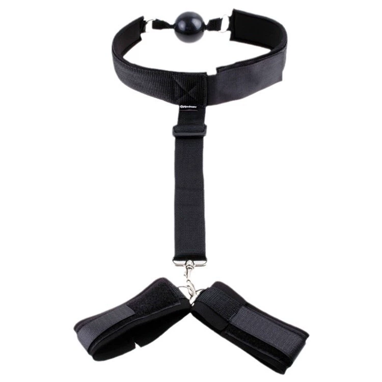 Backhand Restraint Set — Gag Ball, Handcuffs & Nipple Clips, Adjustable Straps, Soft Pad