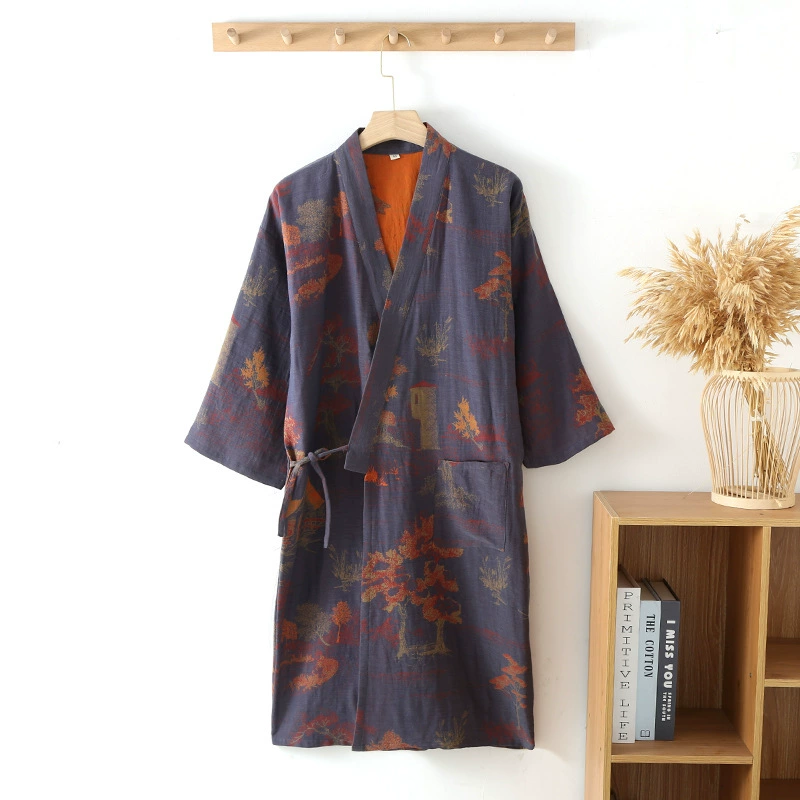 Summer bathrobe, cotton long pijama, mid-length