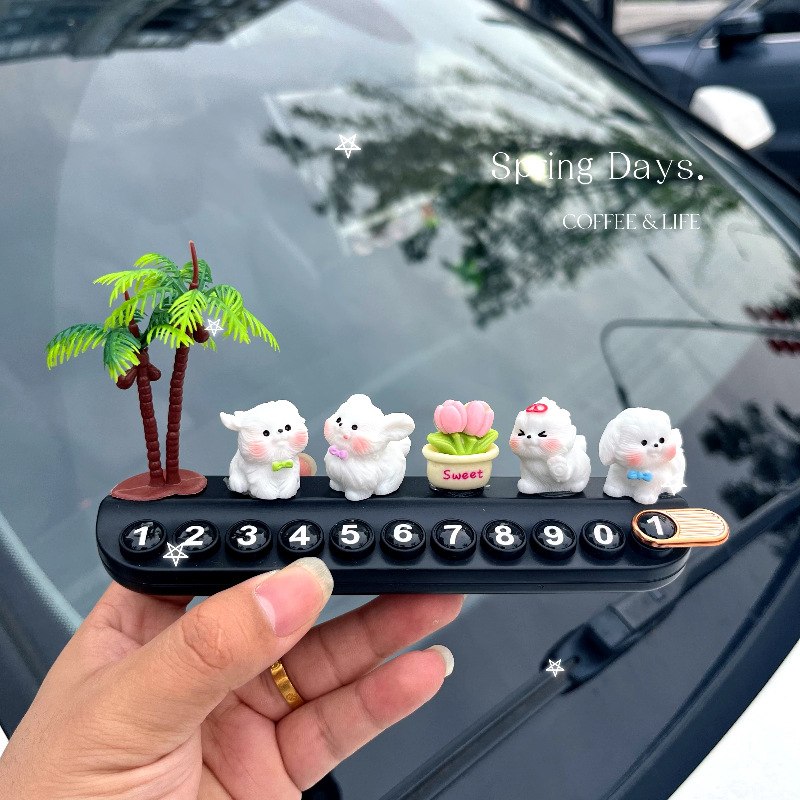 Cute Maltese Dog Temporary Parking Sign for Car Interior Decoration