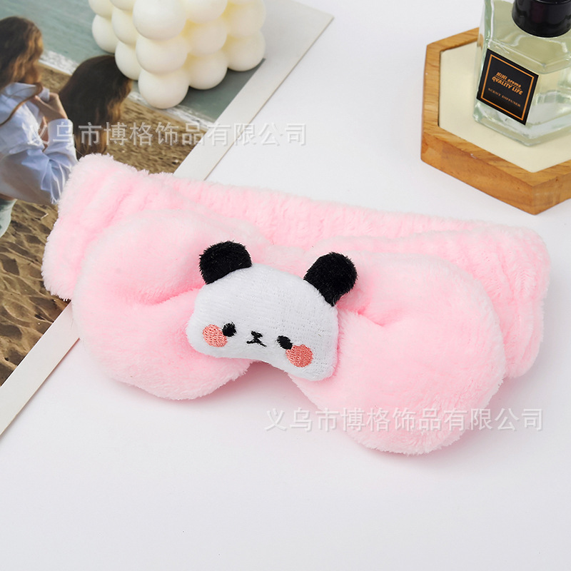 Dibujos animados tridimensional lindo felpa muñeca Panda arco cara lavado banda de pelo ancho borde diadema maquillaje femenino accesorios para el cabello