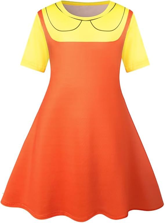 2025新型かわいいワンピース服装の短いハスの葉の袖の漫画の図案のカジュアルなパジャマのプリントのワンピース|undefined