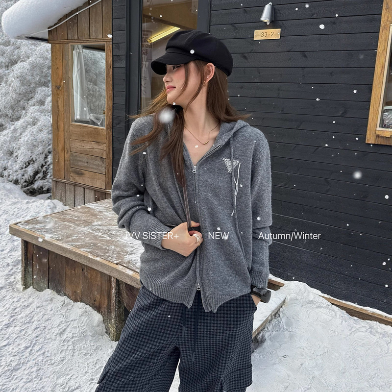 [Special Offer, Non-Refundable, Non-Exchangeable] Original Price 235 Yuan, Hooded Embroidered Cardigan, Casual Versatile Wool Knitwear 71309