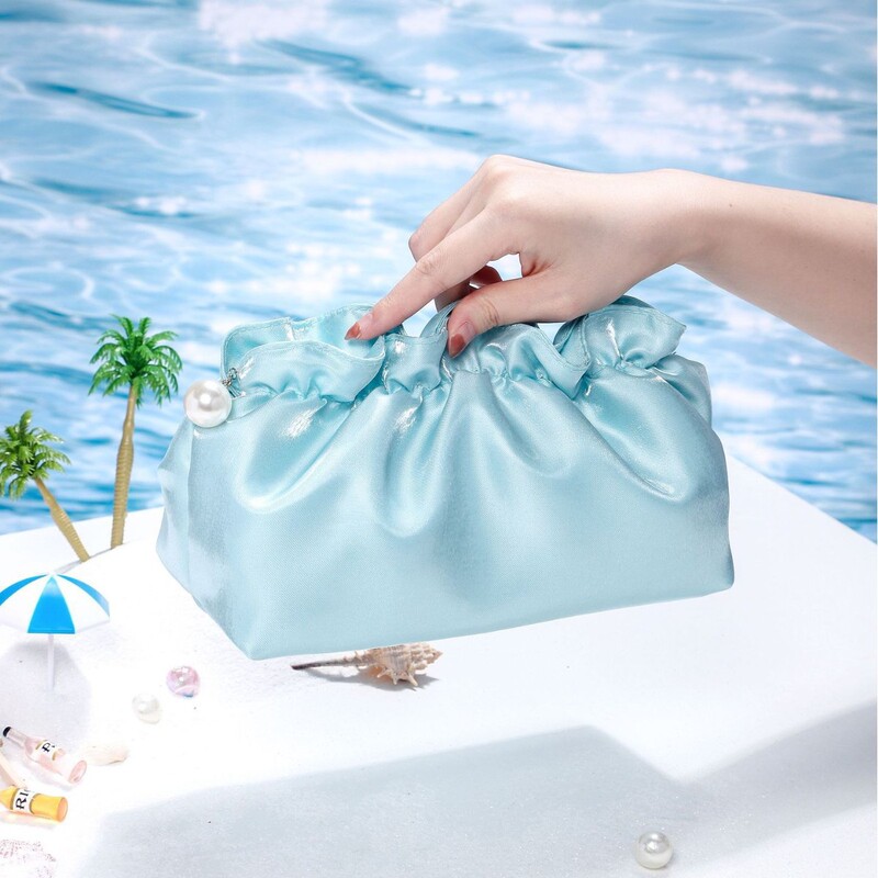プリーツパール化粧品袋、大容量、高級感、高価値化粧品袋、女性用収納袋、トイレタリーバッグ、1個から|undefined