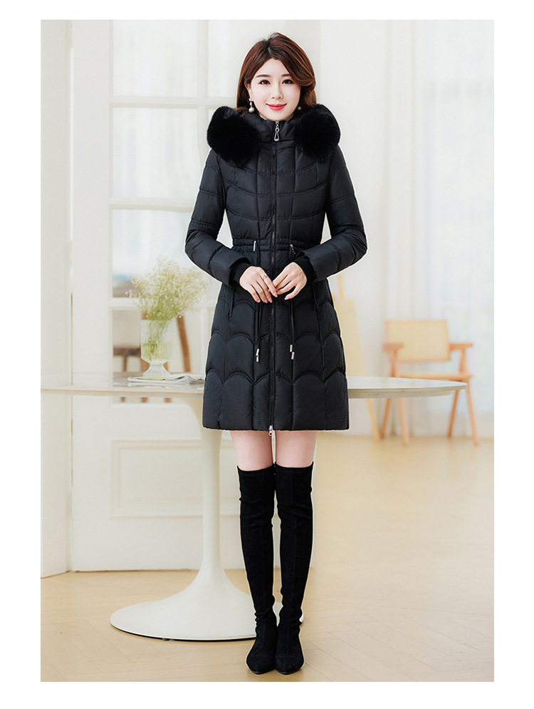 Women's Mid-length Down Jacket With Fur Collar Slim Fit Winter Coat_voghion.com