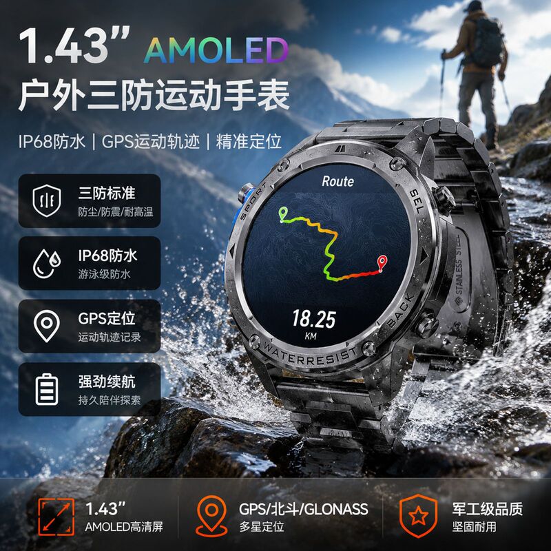 Dm56 Smart Watch Bluetooth Calling 1.43Inch Outdoor Three-Proof+Ip68 Waterproof Gps Motion Track Positioning