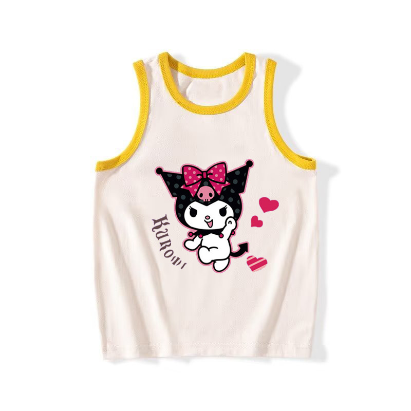 庫洛米Kuromi 新品童裝男女童圓領無袖背心個性時尚吊帶上衣跨境