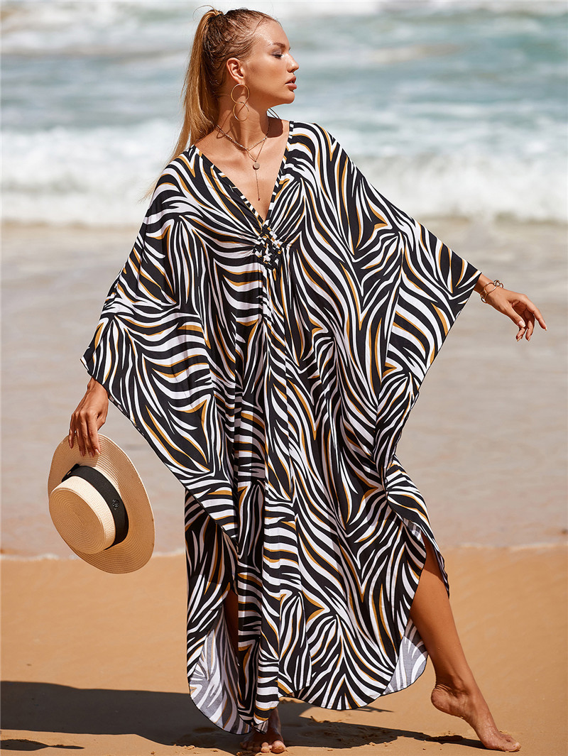 224g Weight Sunscreen Shirt Outerwear Type 3/4 Length Sleeve Sleeve Length Polyester Fabric Type Long Top Length V Neck Neckline Printing, Leopard Pattern Spring&Summer Season Women's Gender Vacation, Beach Style Women's Printing Leopard Vacation Beach Cover Ups 77
