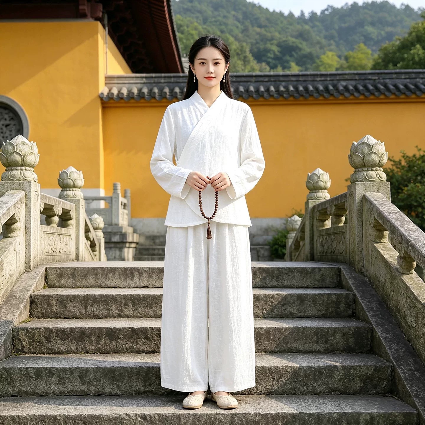 禅意佛系女装禅修居士服新中式国风套装茶服棉麻系带汉服修行禅服