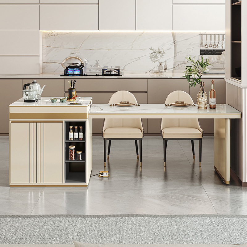 Kitchen Dining Table Modern Island Home Multi-Functional Bar Table Retractable Integrated Dining Table Light Luxury Slate Breakfast