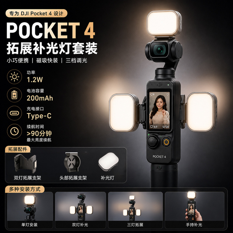Dji Quick-Release Pocket3 Beauty Light Fill Light Flymile Suitable for Action6/4/5 Magnetic Fill Light