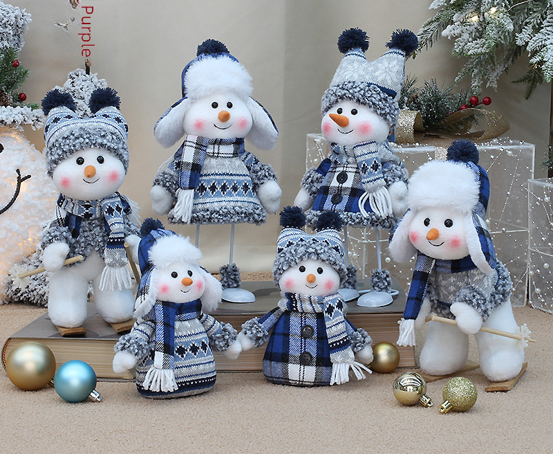 Cross-border Christmas New Blue Fabric Doll Cute Ski Swing Snowman Decorative Ornaments Holiday Gifts_voghion.com