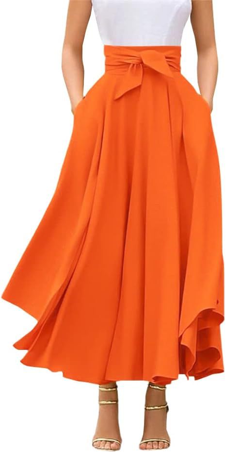 2024 New Women's Elegant High Waist Casual Irregular Bohemian Long Skirt With Pockets_ecoleips.com
