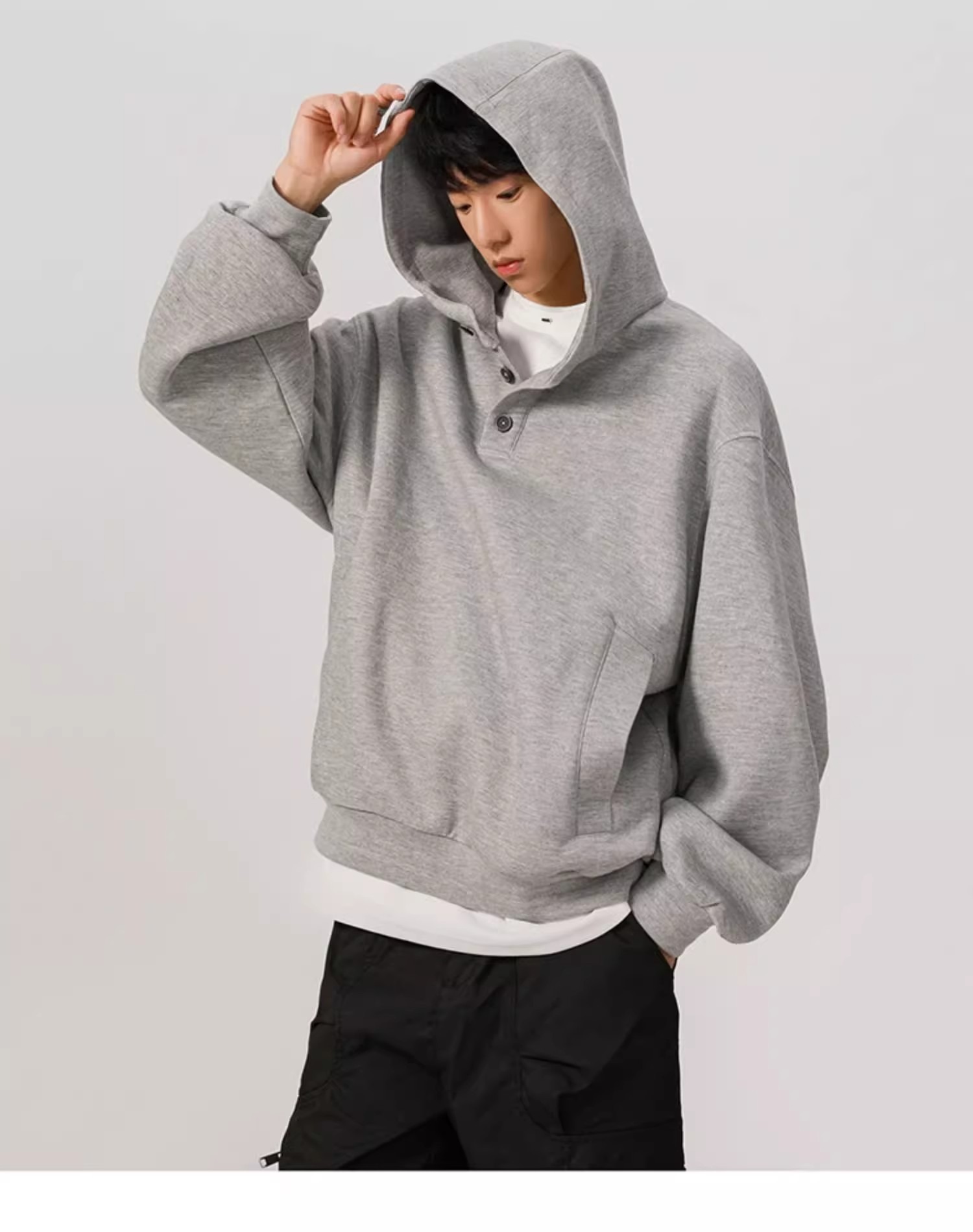 Felpa con cappuccio unisex in stile Hong Kong – Stile streetwear oversize con bottoni (M-3XL, 2 colori)_voghion.com