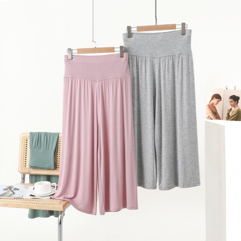 Modal Cropped Wide-Leg Pants Women's Loose Yoga Home Casual Pants plus size High Waist Cropped Pants Outwear Pajama Pants