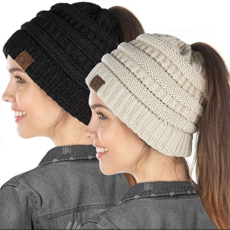 demi-season knitted ponytail with pigtail