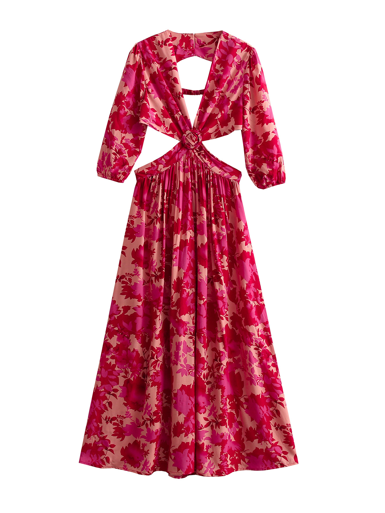 280g Weight Midi Dress Dress Length Type Wholesale Women's Streetwear Printing Printing Holiday Deep V Long Sleeve Swing Dress