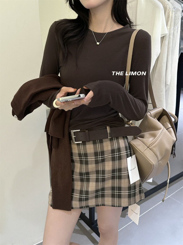 the limon柠檬绿茶2025秋季韩系简约百搭显瘦修身圆领长袖T恤女|undefined