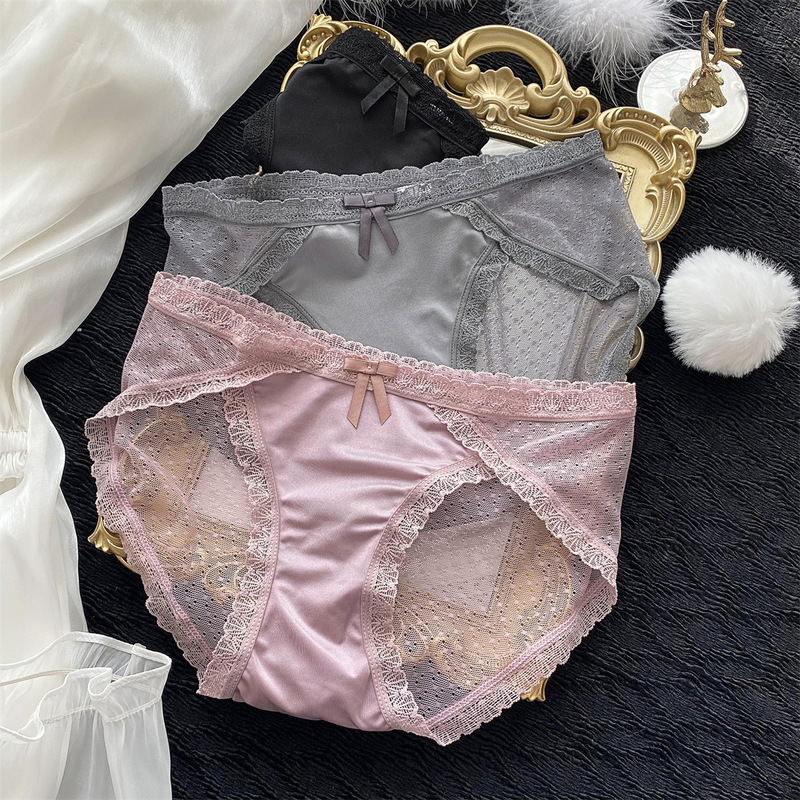 Big Sale! Women's Underwear Sexy Lace Trim Transparent Mesh Ice Silk Cotton Crotch Mid-Low Waist Girl's Briefs 303 Big Sale! Women's Underwear Sexy Lace Trim Transparent Mesh Ice Silk Cotton Crotch Mid-Low Waist Girl's Briefs 303