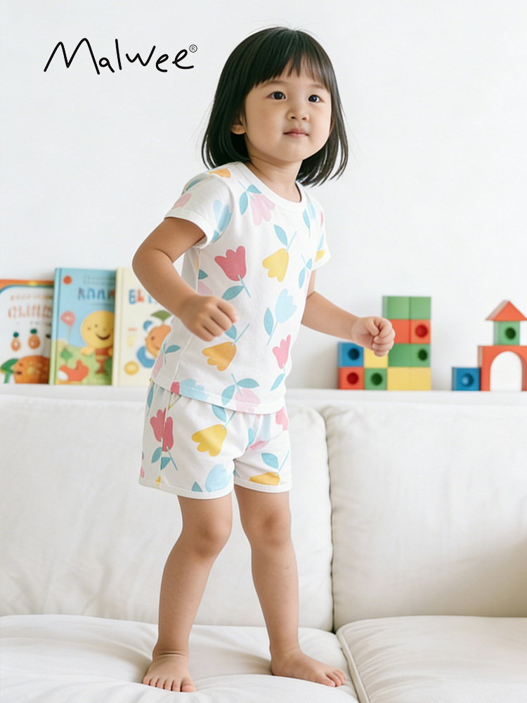 Trajes de niñas malwee transfronterizos de verano nuevos niños europeos y estadounidenses de cuello redondo de manga corta de dos piezas para niñas