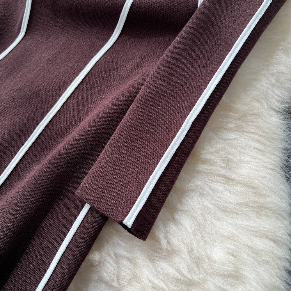 Women's Clothing High End Niche Fashion Women's Slim Long Sleeve Sweater Dress With Contrast Color Edge Stitching Waist Round Neck Style_ecoleips.com