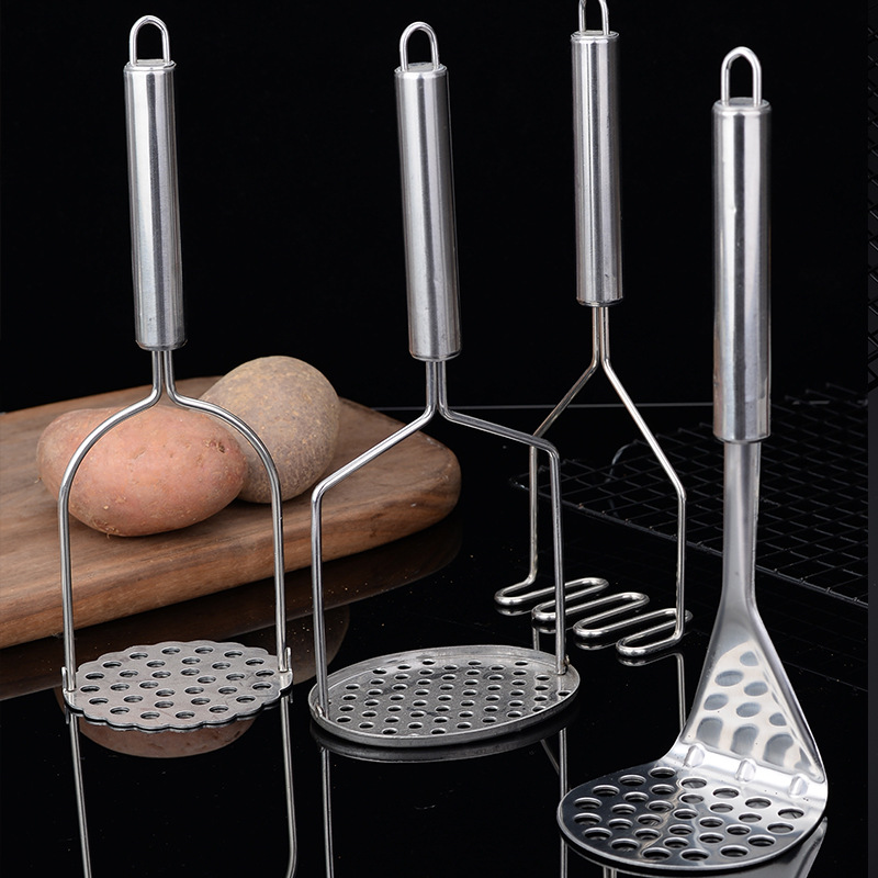 Prensa de barro de acero inoxidable, mango de acero ondulado, máquina de papas, máquina de prensa de papas de cocina, máquina de batería, suplemento de alimentos para bebés