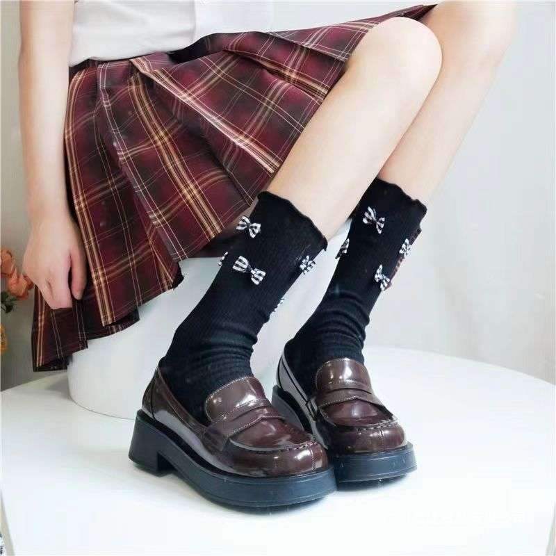 Size 35-43 Large Size Women's Shoes Jingze High School Square Toe Thick Sole Jk Uniform Shoes 41 High Heel Preppy Style Small Leather Shoes 42