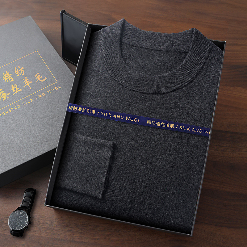 Silk woolen knitted universal T-shirt with a round collar