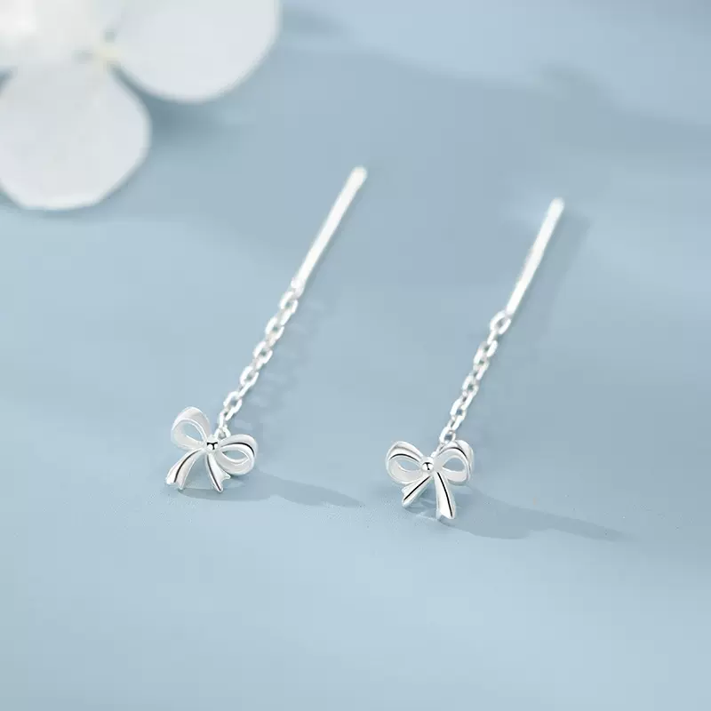S999足银温柔蝴蝶结耳线女优雅清新甜美气质小众养耳洞耳饰代发