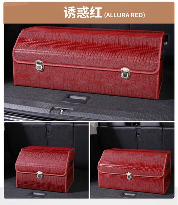 Suede Leather, Multifunctional, with, Car storage bag/box - crocodile-leather-pattern-red-model-small