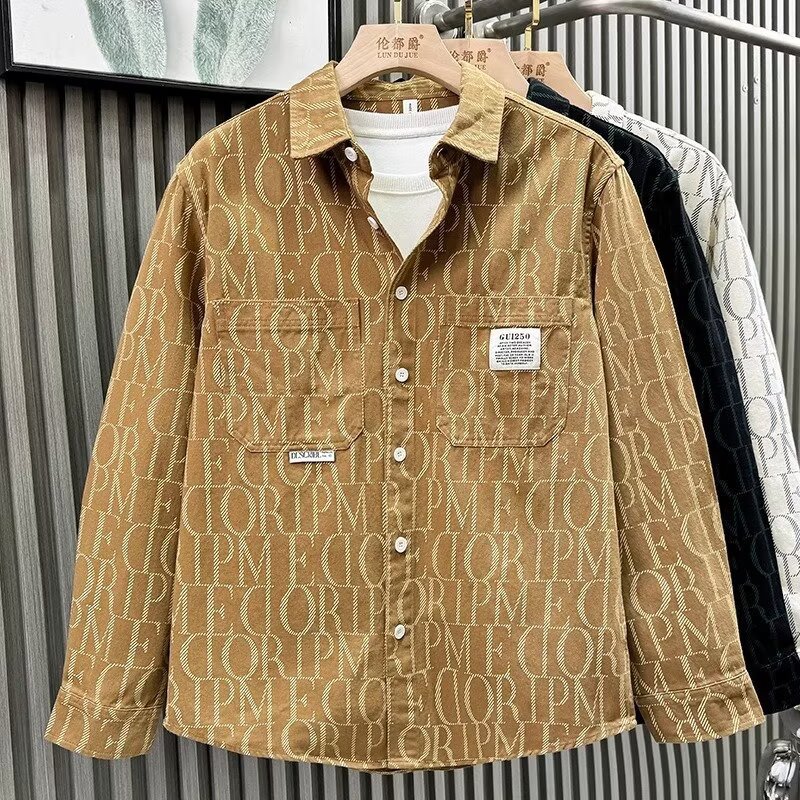 Otoño e invierno nuevas letras camisa de impresión completa chaqueta de manga larga chaqueta para hombres y mujeres marca de moda de negocios británica comercio exterior venta al por mayor transfronteriza