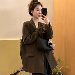 韩版极简风高级感V领设计感西装女2025秋季新款百搭休闲宽松外套
