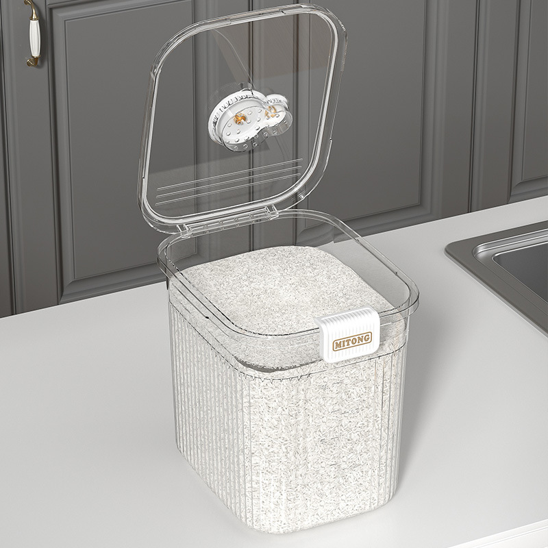 Transparent rice bucket pet rice storage box household kitchen storage large-capacity storage tank double-layer sealed moisture-proof rice bucket