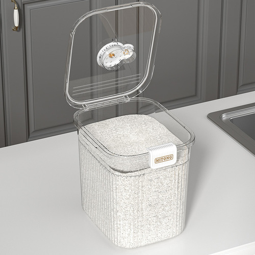 Transparent Rice Bucket PET Storage Bin Home Kitchen Storage Large Capacity Storage Can Double-Layer Sealed Moisture-Proof Rice Bucket