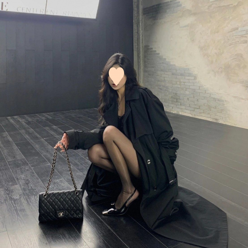 巴黎旧梦经典卡其色廓形大翻领显瘦双排扣中长款气质风衣外套女|undefined
