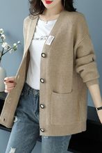 新品 大码毛线开衫女春秋外搭针织衫韩版宽松慵懒风毛衣外套厚款
