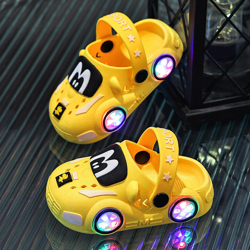 Cool Luminous Kids' Slippers Summer Boys' Cartoon Car Pattern Non-Slip Soft-Soled Indoor Baby Closed-Toe Hole Sandals