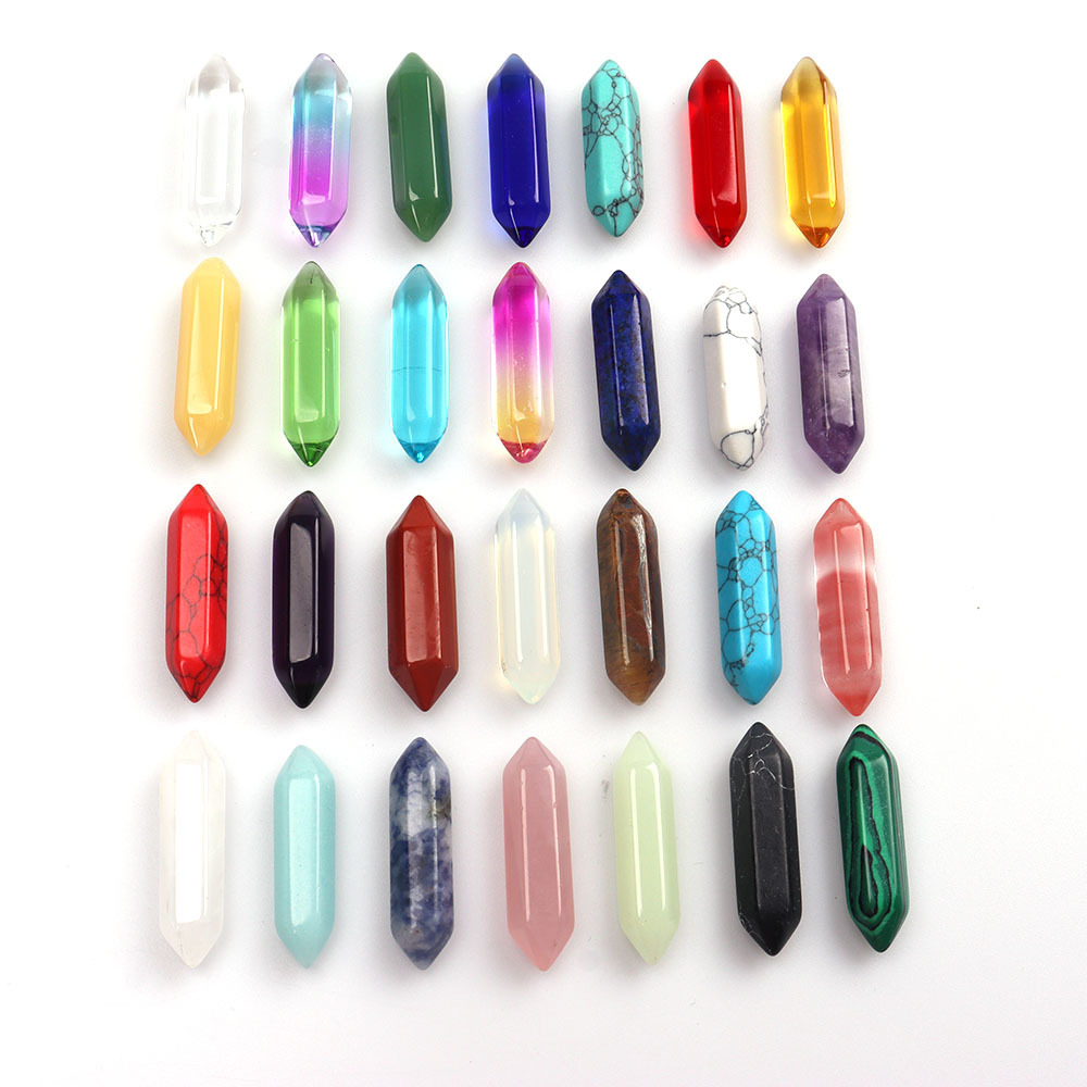 子弹头六角柱吊坠裸石天然水晶瑜伽石双尖六角柱 DIY吊坠饰品批发